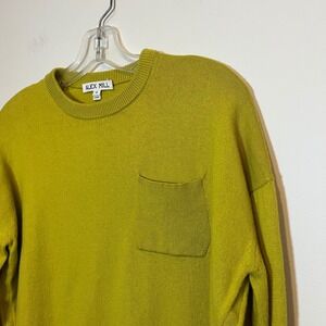 Alex Mill Sweater Jumper Chest Pocket Wool Cotton Chartreuse Yellow Green Small